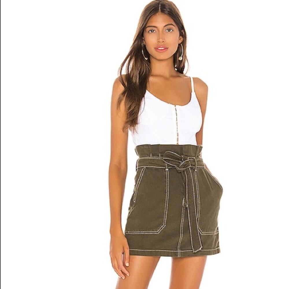 Free People Splendor‎ In The Grass Skirt 10 Paperbag Waist Army Green Utility